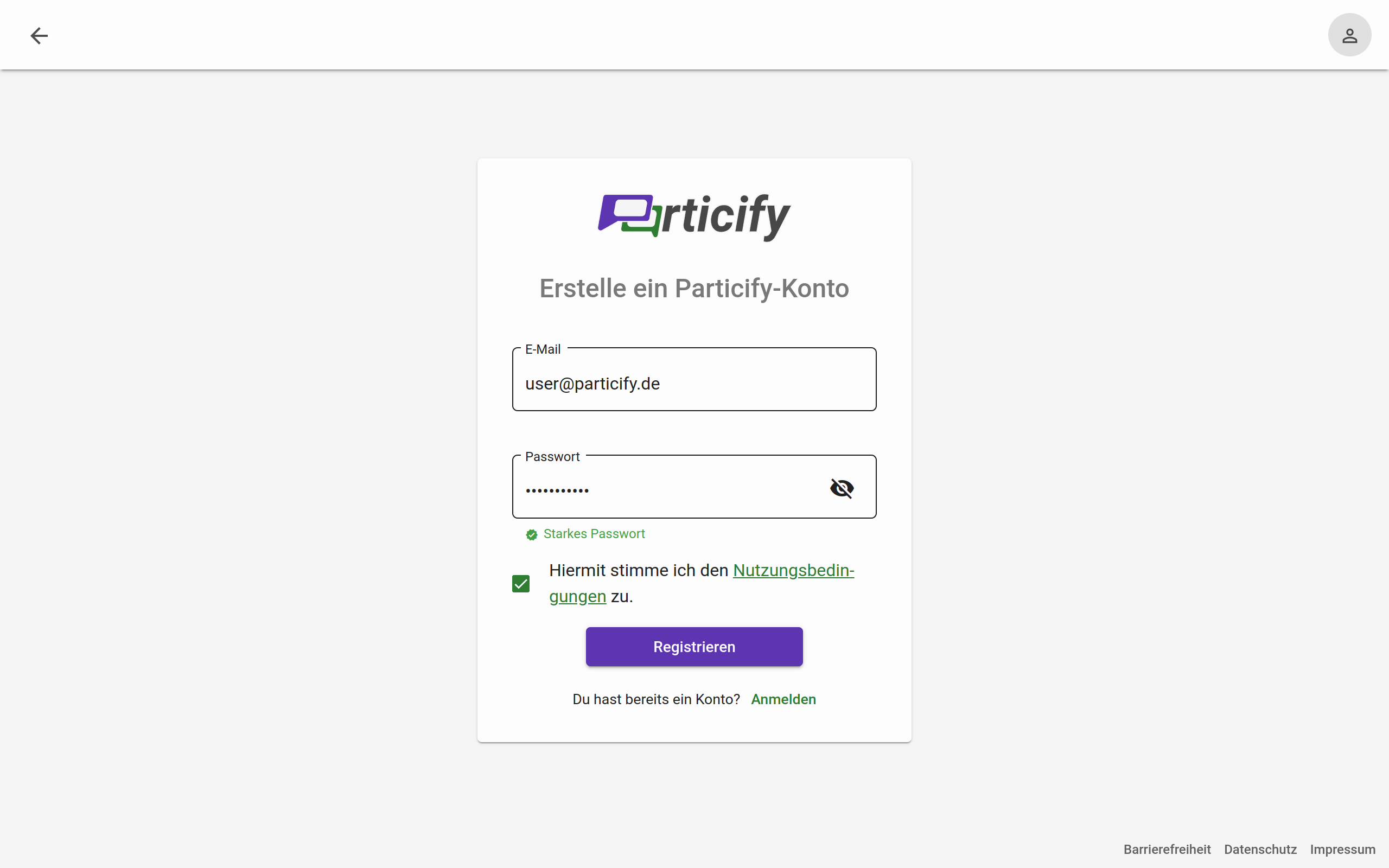 Registrierung mit E-Mail