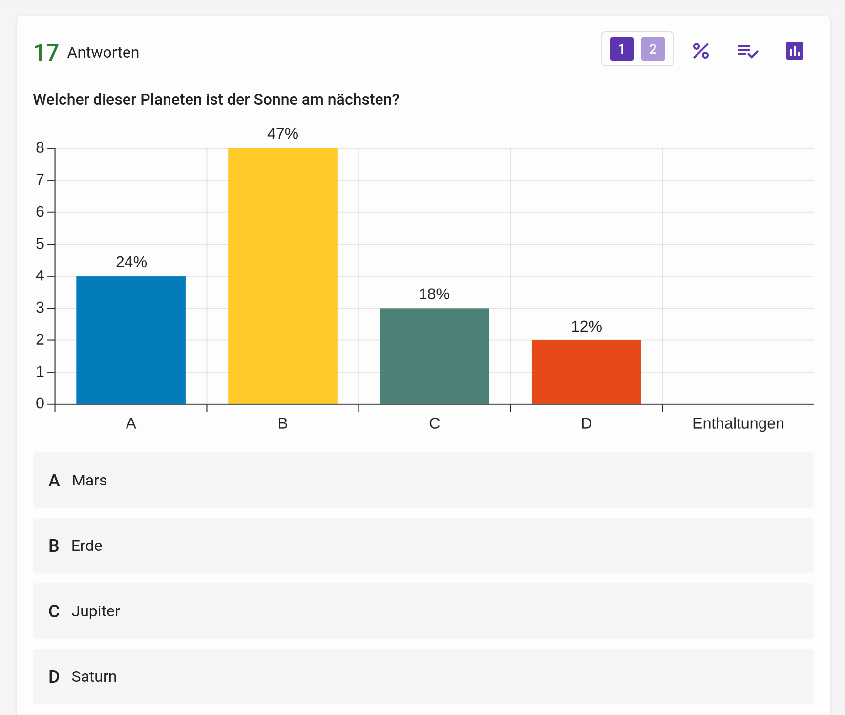 Ergebnisse einer Multiple-Choice-Frage