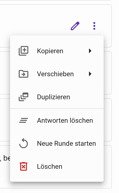 Kontextmenü für Fragen