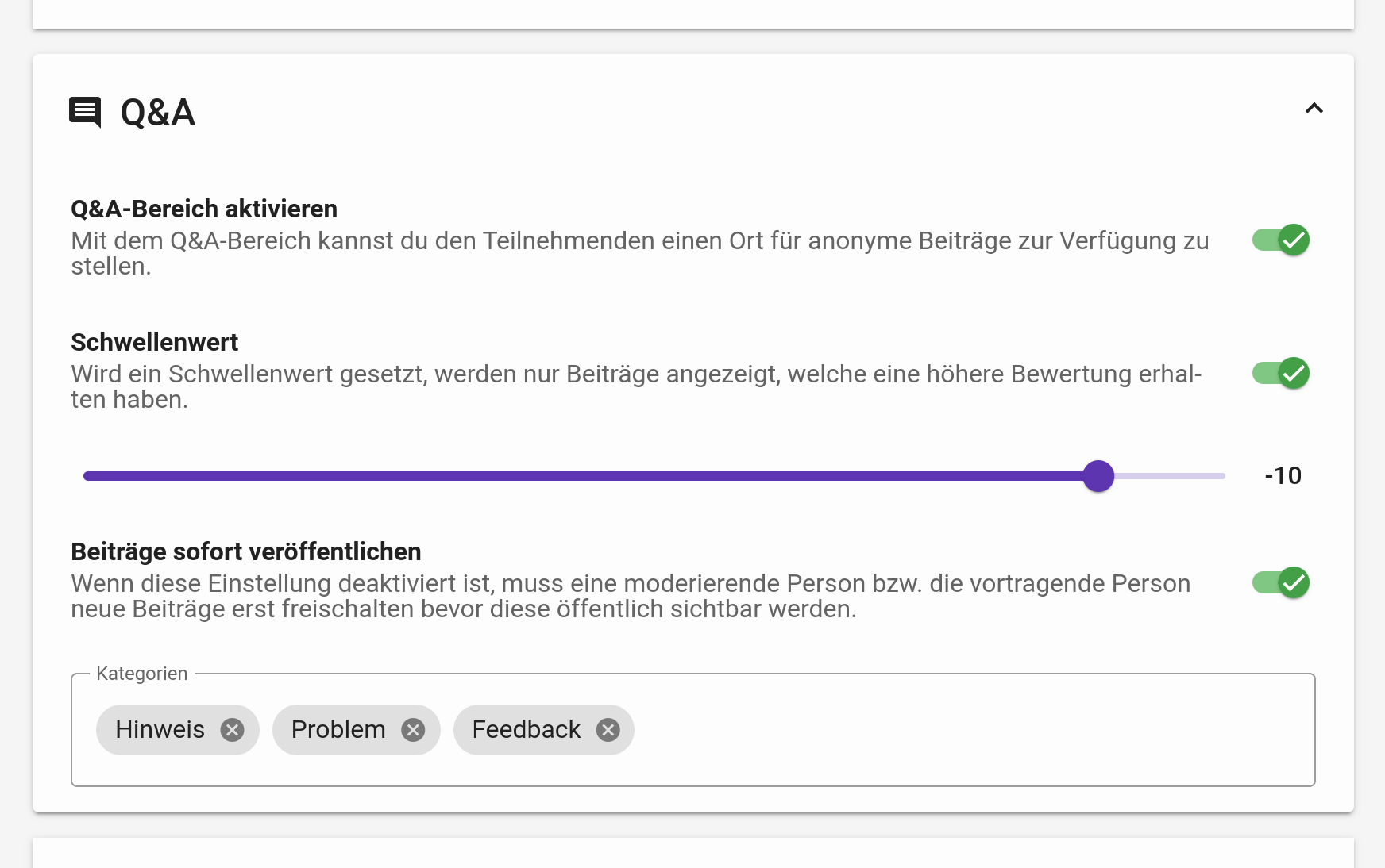 Q&A-Einstellungen
